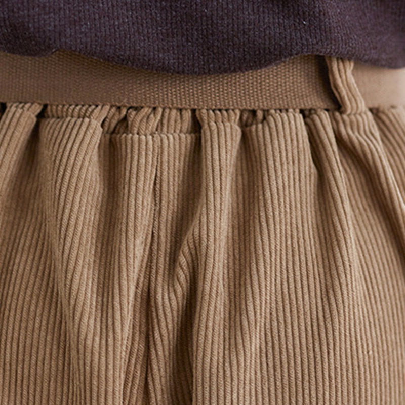 Nimara Ritual Retro Women's Wide Leg 7-8 Length Corduroy Pants With Pockets Belt