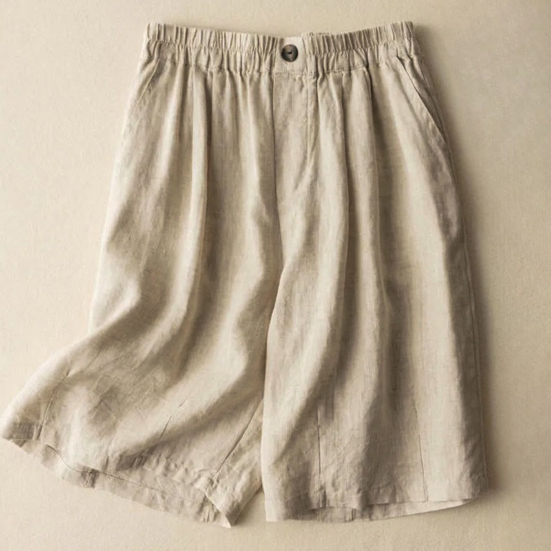 Nimara Ritual Summer Casual Plain Zipper Button Cotton Linen Women's Shorts With Pockets