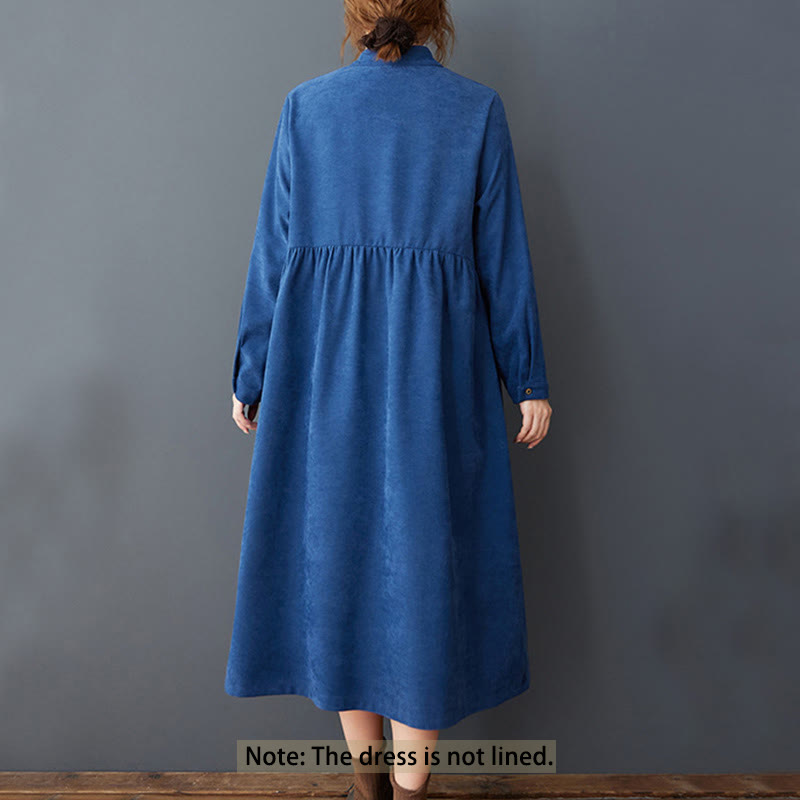 Nimara Ritual Plain Buttons Design Thermal Long Sleeve Midi Dress With Pockets