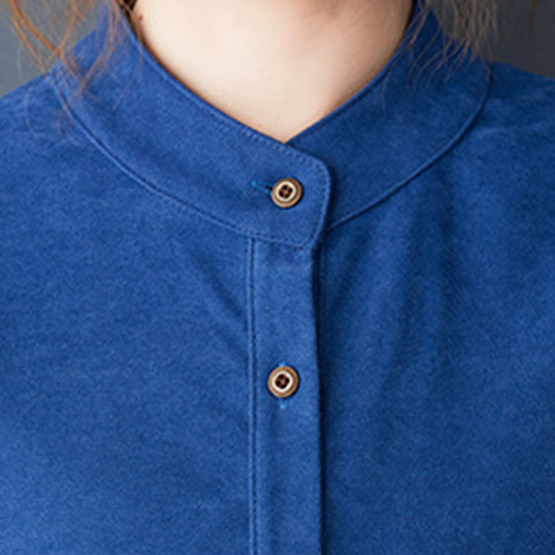 Nimara Ritual Plain Buttons Design Thermal Long Sleeve Midi Dress With Pockets