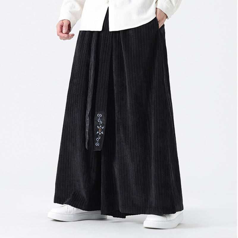 Nimara Ritual Casual Embroidery Drawstring Design Men's Corduroy Wide Leg Pants With Pockets
