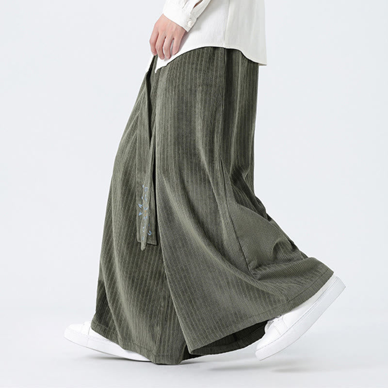 Nimara Ritual Casual Embroidery Drawstring Design Men's Corduroy Wide Leg Pants With Pockets