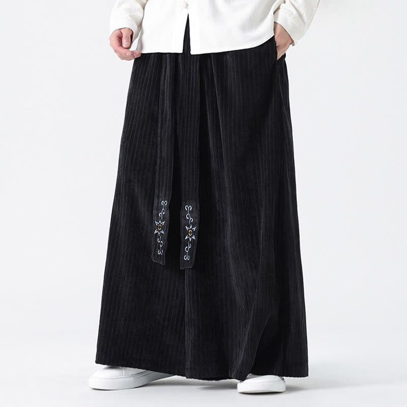 Nimara Ritual Casual Embroidery Drawstring Design Men's Corduroy Wide Leg Pants With Pockets