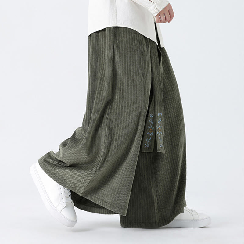 Nimara Ritual Casual Embroidery Drawstring Design Men's Corduroy Wide Leg Pants With Pockets