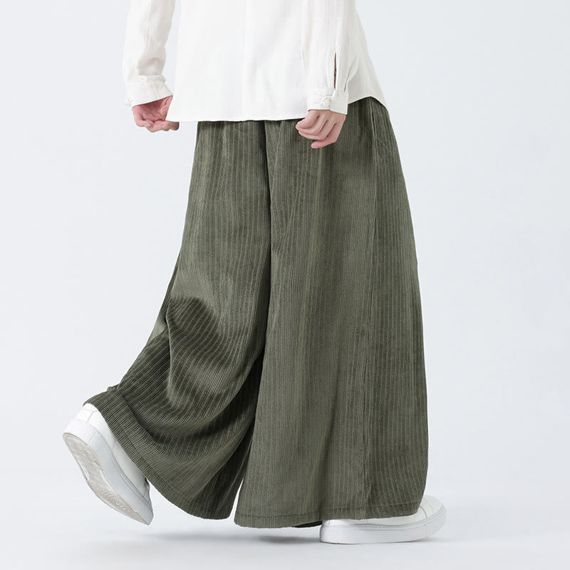 Nimara Ritual Casual Embroidery Drawstring Design Men's Corduroy Wide Leg Pants With Pockets