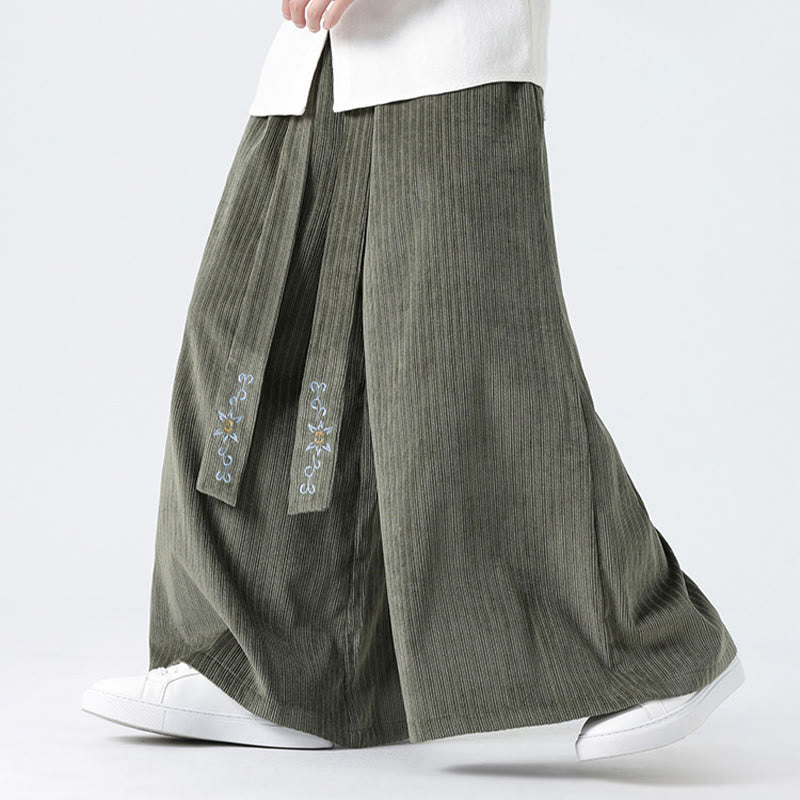 Nimara Ritual Casual Embroidery Drawstring Design Men's Corduroy Wide Leg Pants With Pockets