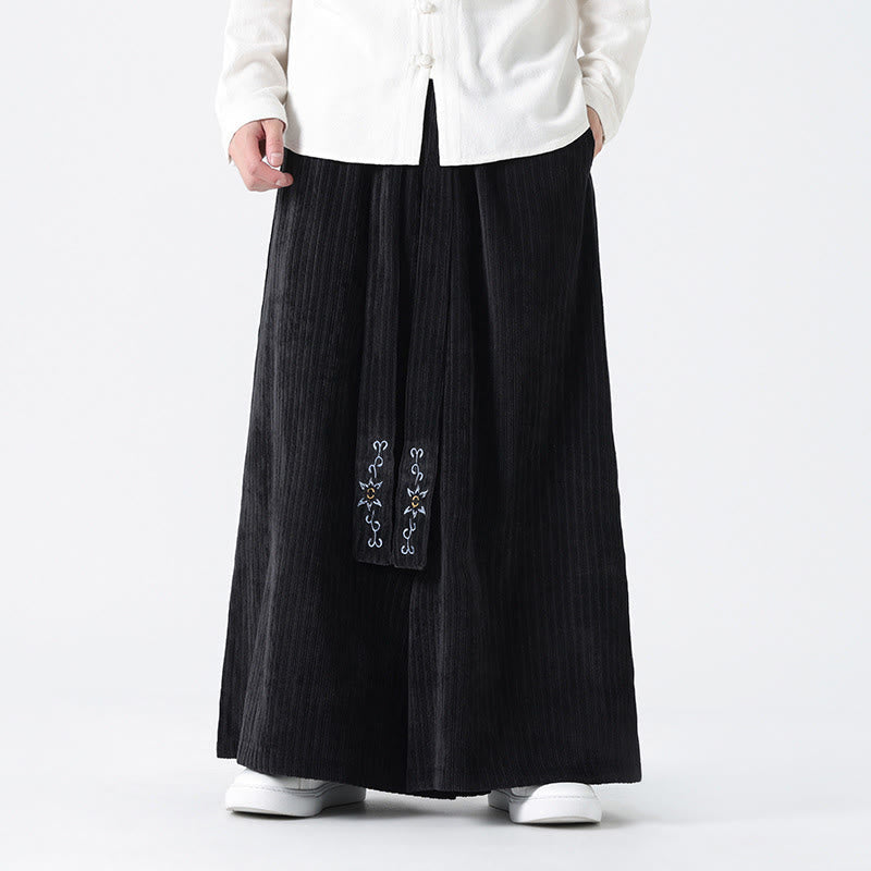 Nimara Ritual Casual Embroidery Drawstring Design Men's Corduroy Wide Leg Pants With Pockets