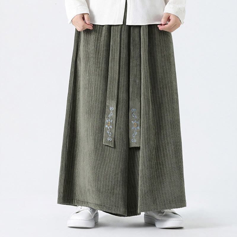 Nimara Ritual Casual Embroidery Drawstring Design Men's Corduroy Wide Leg Pants With Pockets