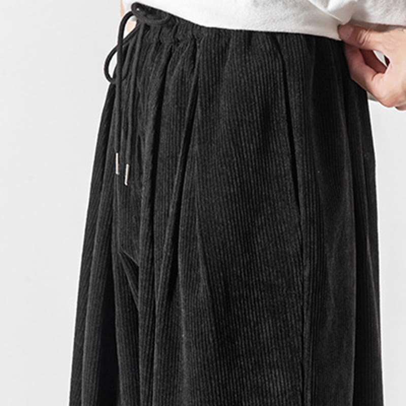 Nimara Ritual Casual Pure Color Men's Drawstring Corduroy Harem Ankle-Length Pants With Pockets
