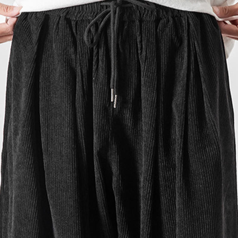 Nimara Ritual Casual Pure Color Men's Drawstring Corduroy Harem Ankle-Length Pants With Pockets