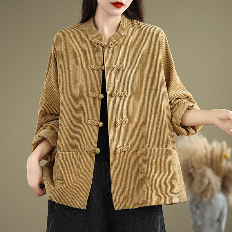 Nimara Ritual Frog-button Stand Collar Women's Corduroy Jacket