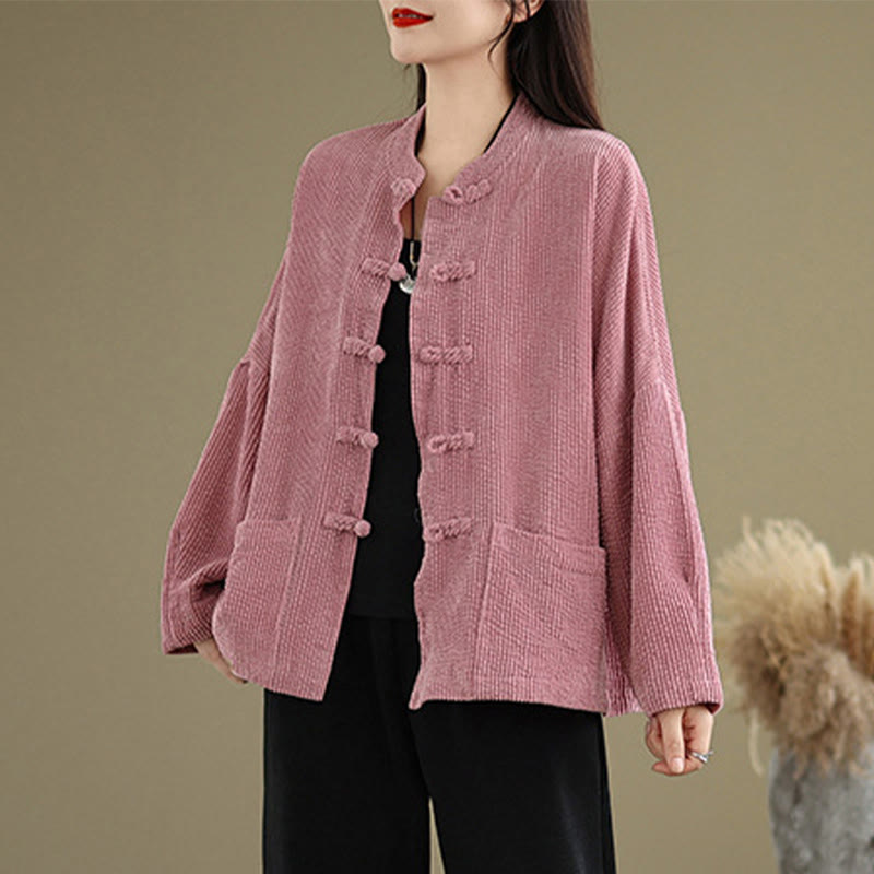 Nimara Ritual Frog-button Stand Collar Women's Corduroy Jacket