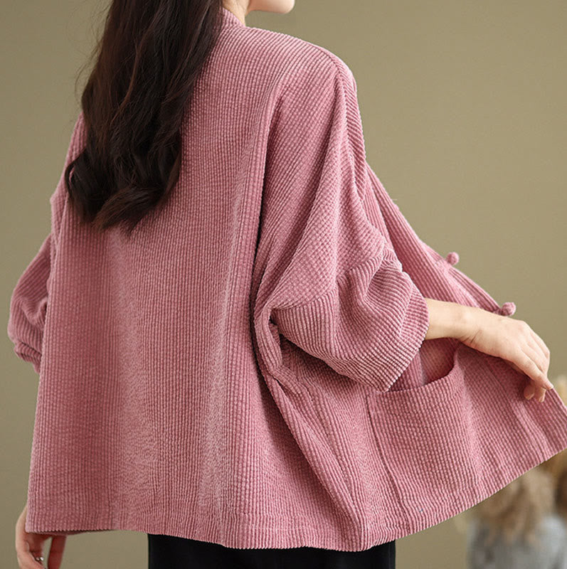 Nimara Ritual Frog-button Stand Collar Women's Corduroy Jacket
