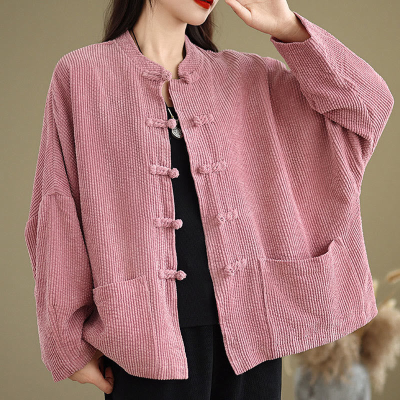 Nimara Ritual Frog-button Stand Collar Women's Corduroy Jacket