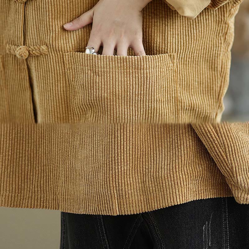 Nimara Ritual Frog-button Stand Collar Women's Corduroy Jacket