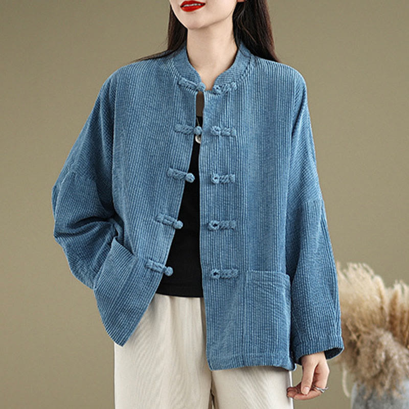 Nimara Ritual Frog-button Stand Collar Women's Corduroy Jacket