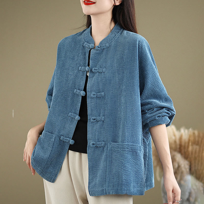 Nimara Ritual Frog-button Stand Collar Women's Corduroy Jacket