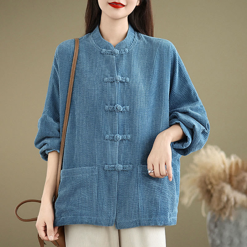 Nimara Ritual Frog-button Stand Collar Women's Corduroy Jacket