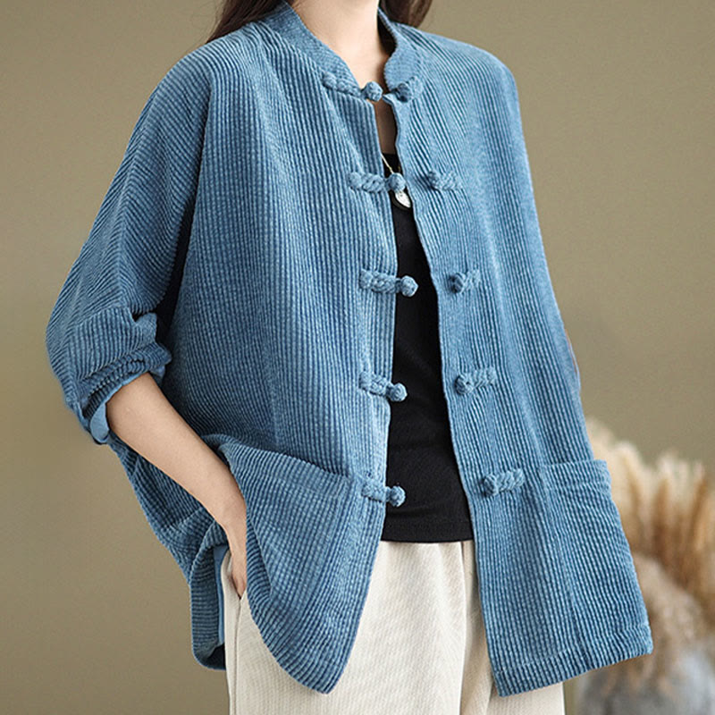 Nimara Ritual Frog-button Stand Collar Women's Corduroy Jacket