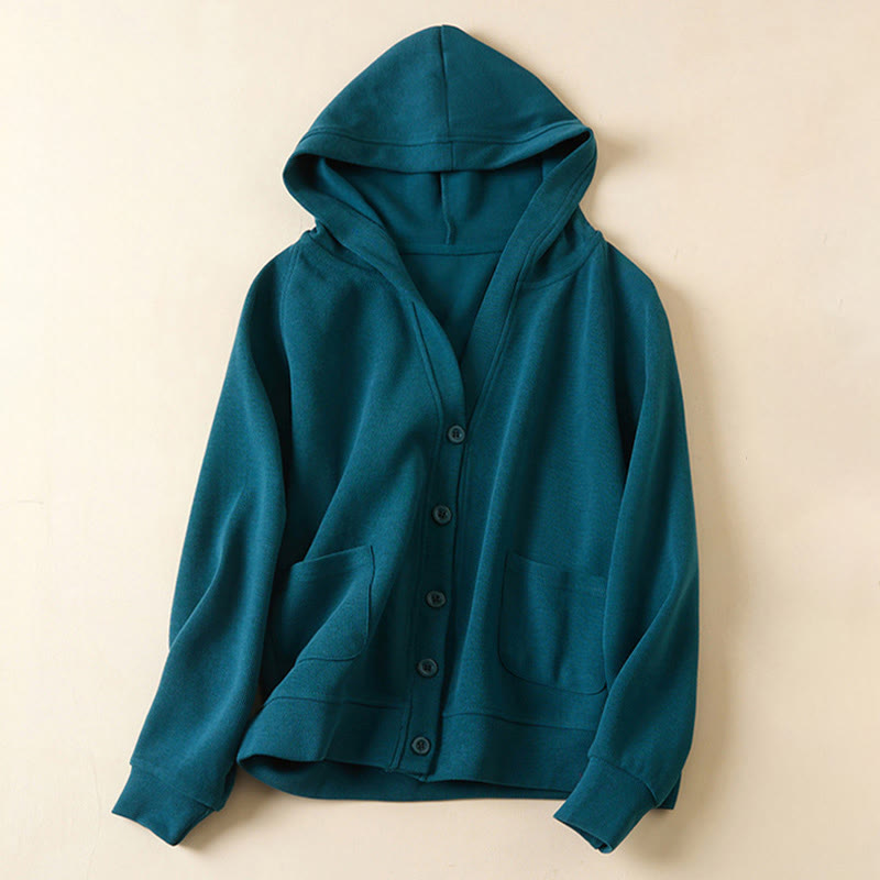 Nimara Ritual Plain Buttons Women's Hooded Jacket With Pockets