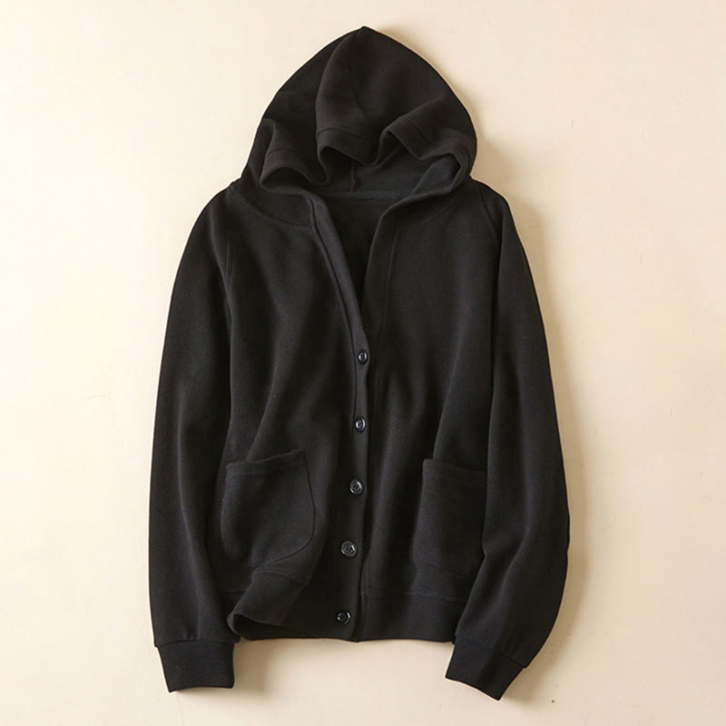 Nimara Ritual Plain Buttons Women's Hooded Jacket With Pockets