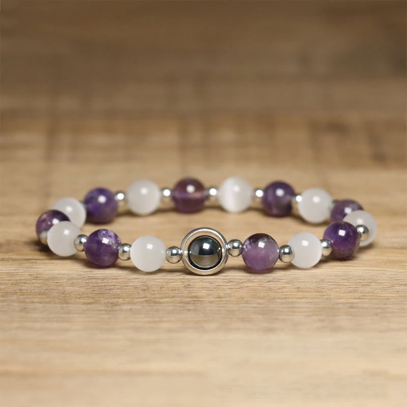 Nimara Ritual Natural Amethyst White Cat's Eye Beads Balance Bracelet