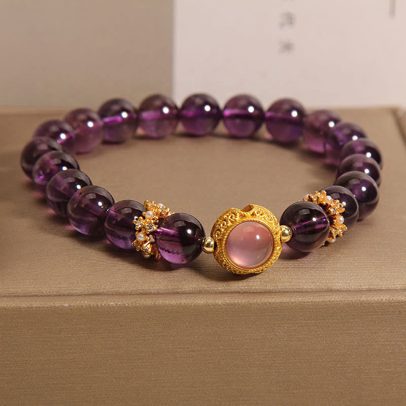 Nimara Ritual Natural Amethyst Strawberry Quartz Beads Healing Bracelet