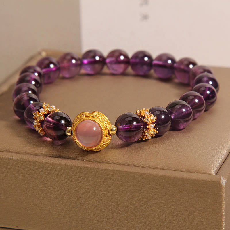 Nimara Ritual Natural Amethyst Strawberry Quartz Beads Healing Bracelet