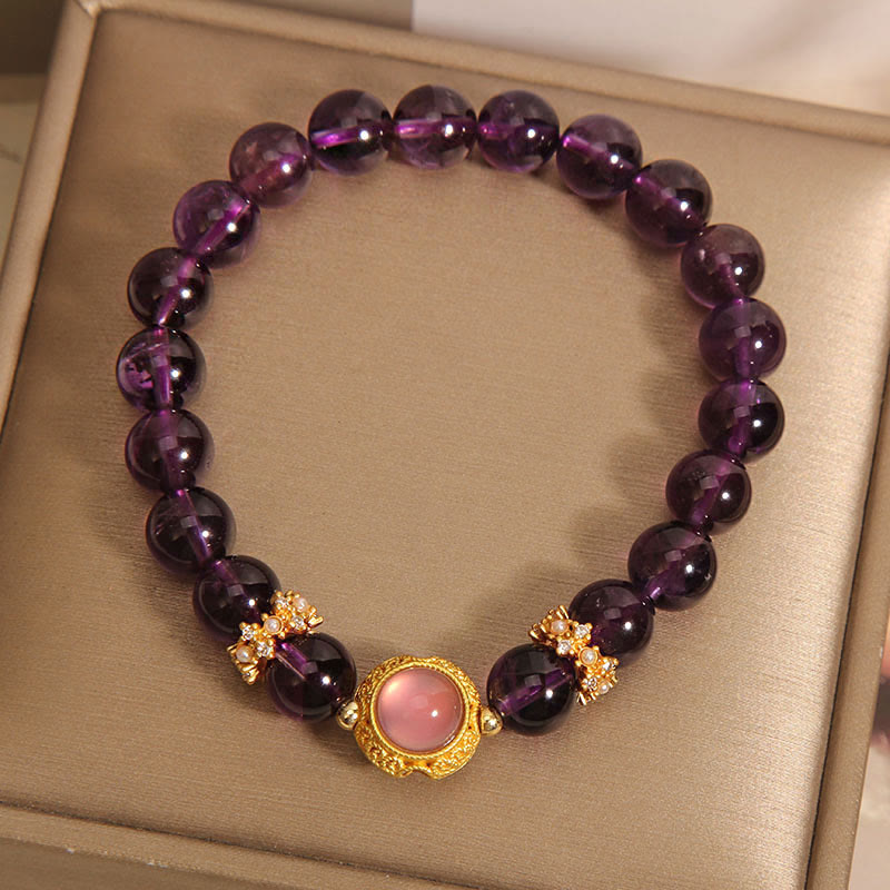 Nimara Ritual Natural Amethyst Strawberry Quartz Beads Healing Bracelet