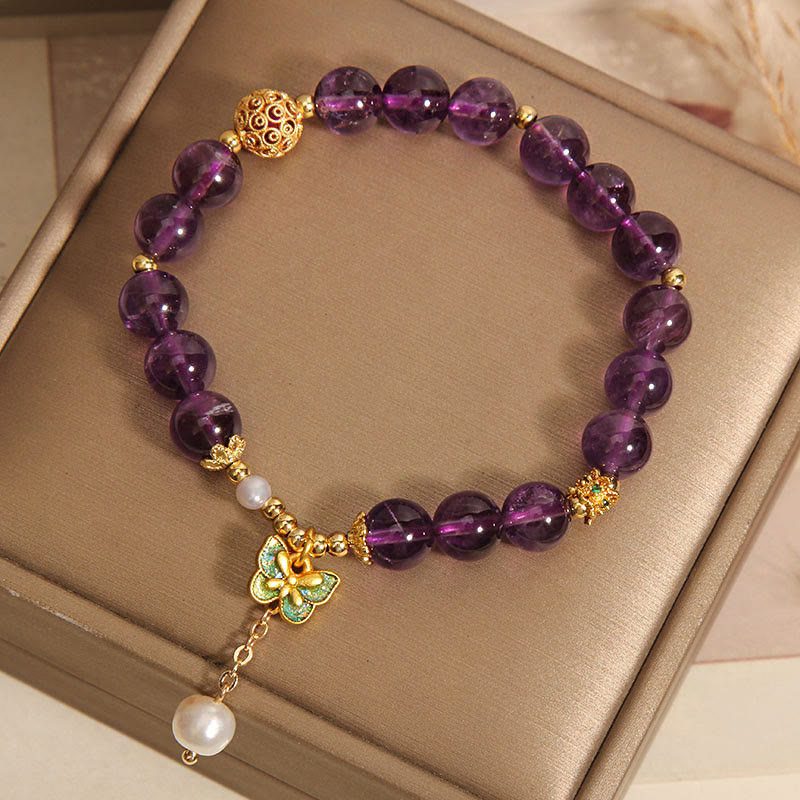 Nimara Ritual Natural Amethyst Amber Green Butterfly Healing Bracelet