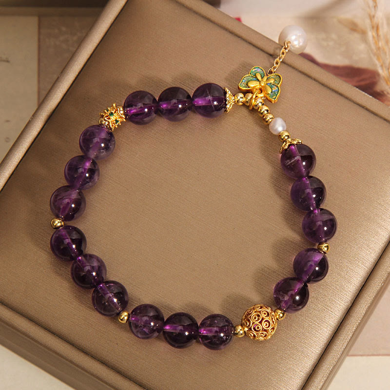 Nimara Ritual Natural Amethyst Amber Green Butterfly Healing Bracelet