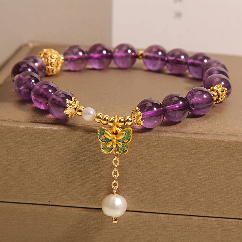 Nimara Ritual Natural Amethyst Amber Green Butterfly Healing Bracelet