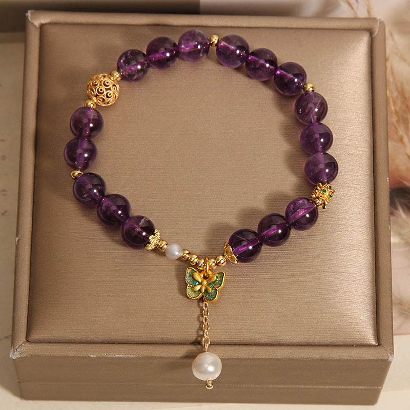 Nimara Ritual Natural Amethyst Amber Green Butterfly Healing Bracelet