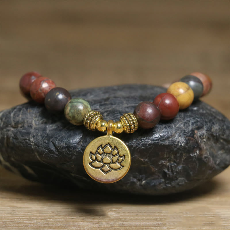 Nimara Ritual Natural Colorful Emperor Stone Lotus Pattern Anti-stress Bracelet