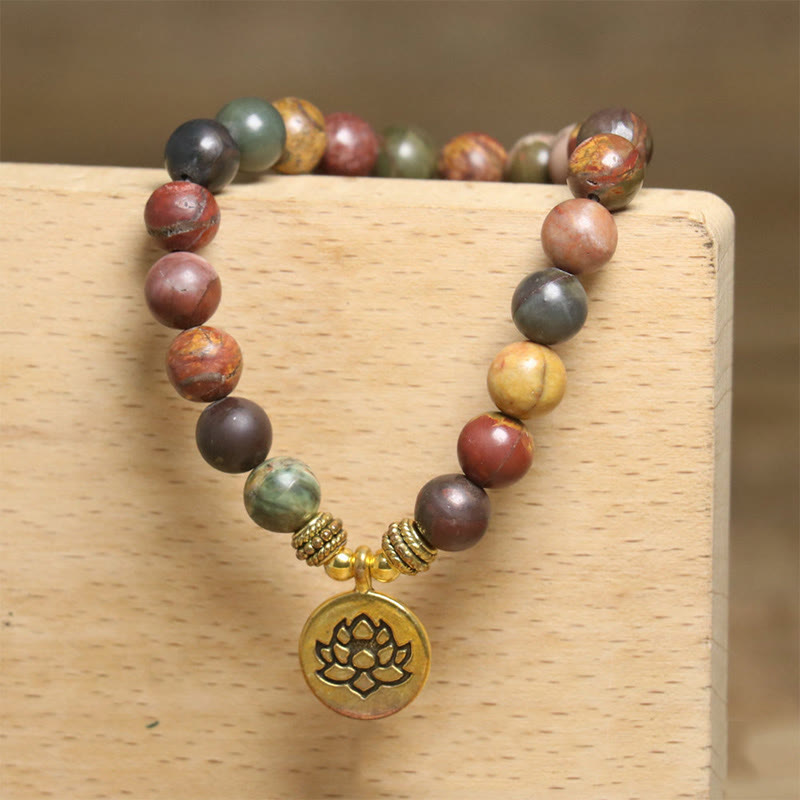 Nimara Ritual Natural Colorful Emperor Stone Lotus Pattern Anti-stress Bracelet