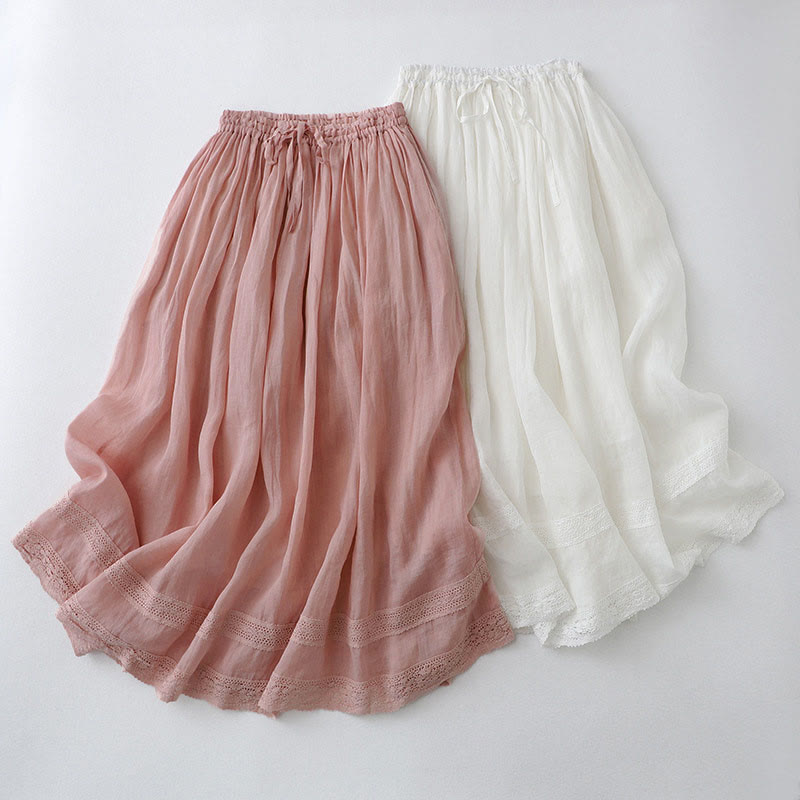 Nimara Ritual Solid Lace Elastic Waist Cotton Women's Skirt