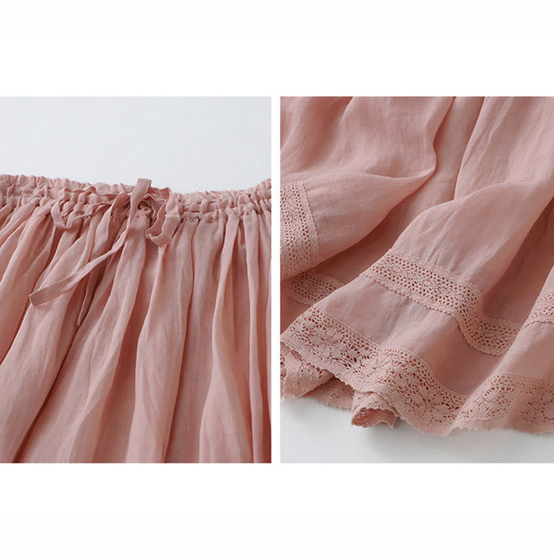 Nimara Ritual Solid Lace Elastic Waist Cotton Women's Skirt