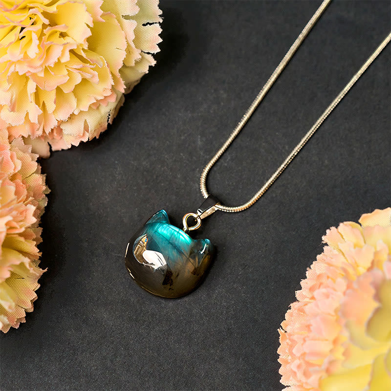 Nimara Ritual Natural Cat Pattern Labradorite Healing Necklace Pendant