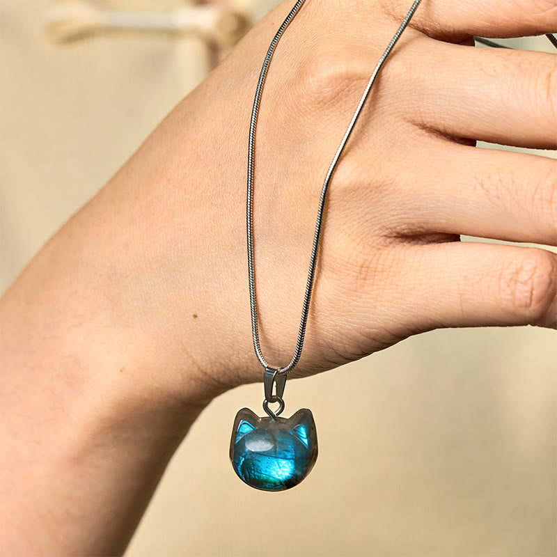 Nimara Ritual Natural Cat Pattern Labradorite Healing Necklace Pendant