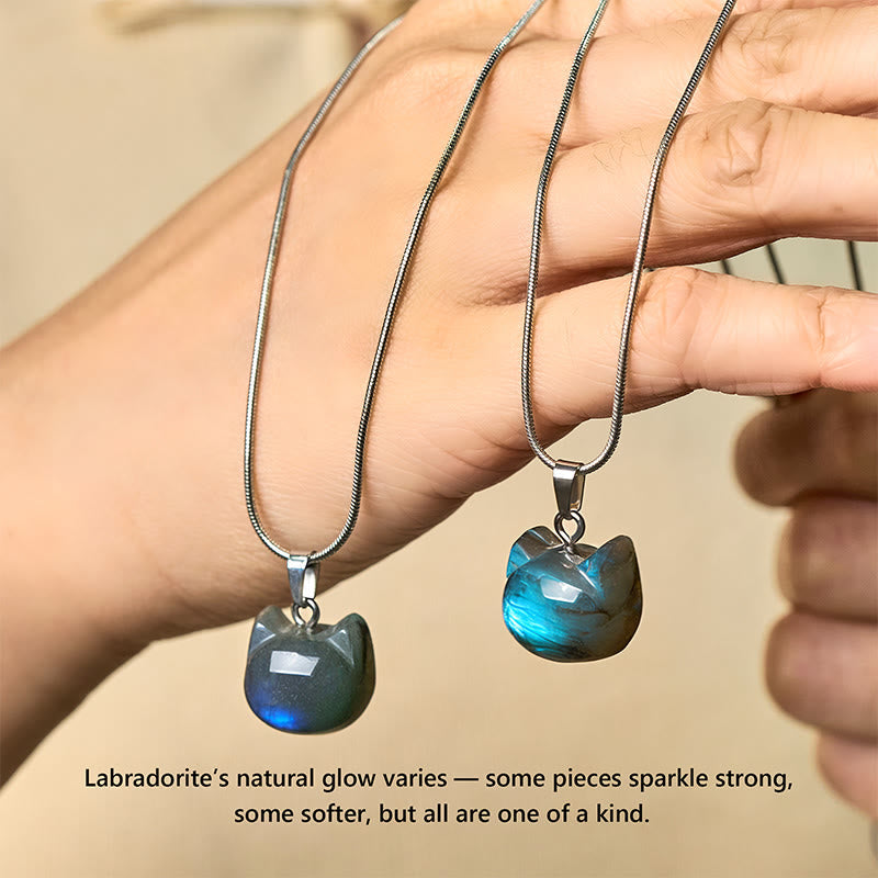 Nimara Ritual Natural Cat Pattern Labradorite Healing Necklace Pendant