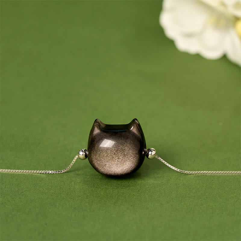 Nimara Ritual 925 Sterling Silver Silver Sheen Obsidian Gold Sheen Obsidian Cat Soothing Bracelet