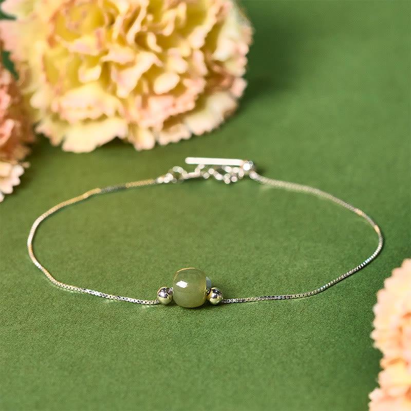 Nimara Ritual 925 Sterling Silver Natural Jade Bead Abundance Chain Bracelet