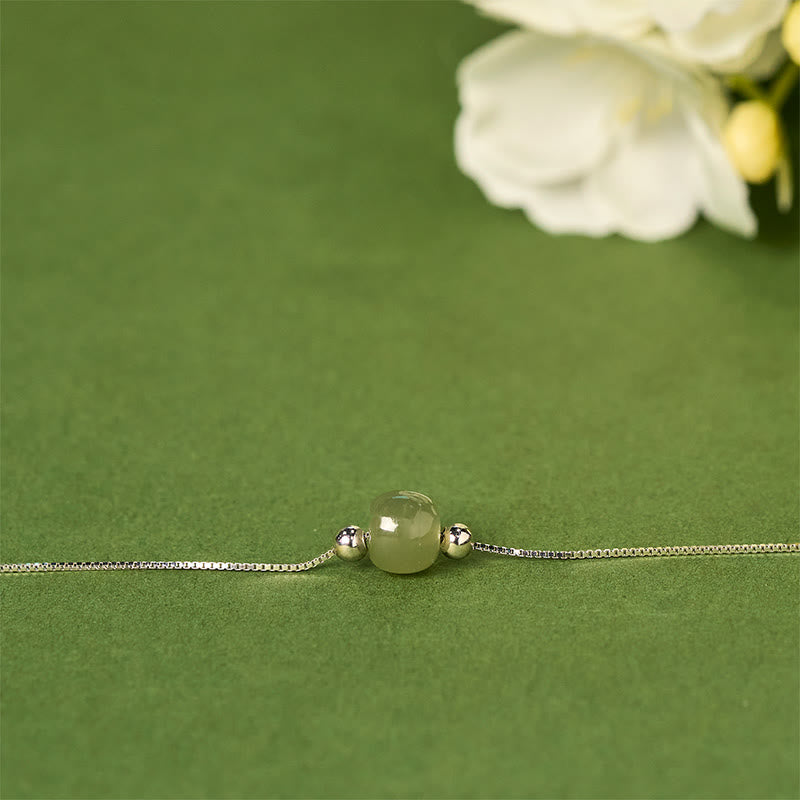 Nimara Ritual 925 Sterling Silver Natural Jade Bead Abundance Chain Bracelet