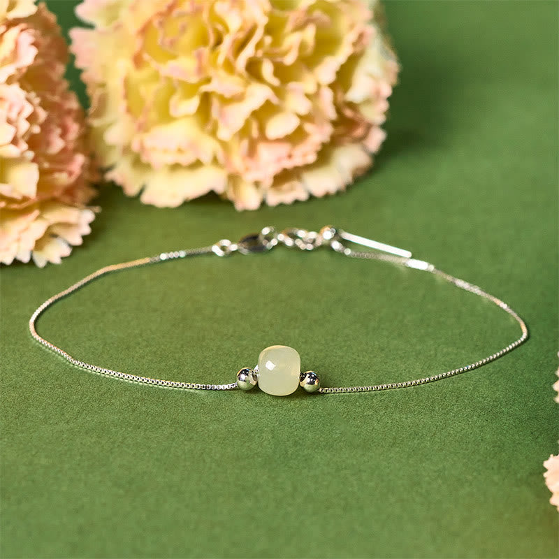 Nimara Ritual 925 Sterling Silver Natural Jade Bead Abundance Chain Bracelet
