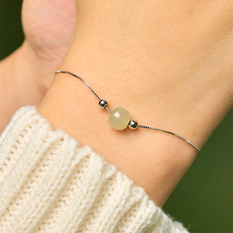 Nimara Ritual 925 Sterling Silver Natural Jade Bead Abundance Chain Bracelet