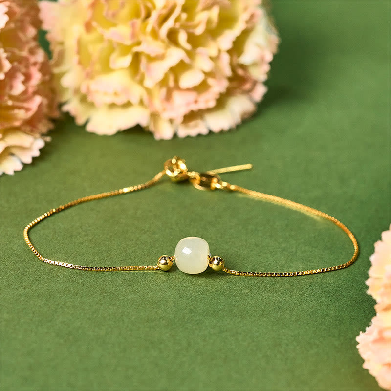 Nimara Ritual 925 Sterling Silver Natural Jade Bead Abundance Chain Bracelet