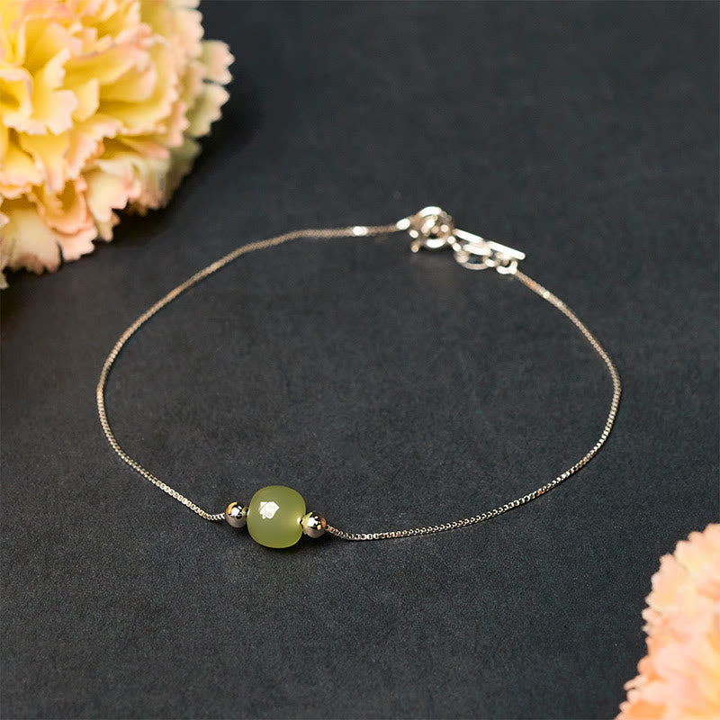 Nimara Ritual 925 Sterling Silver Natural Jade Bead Abundance Chain Bracelet