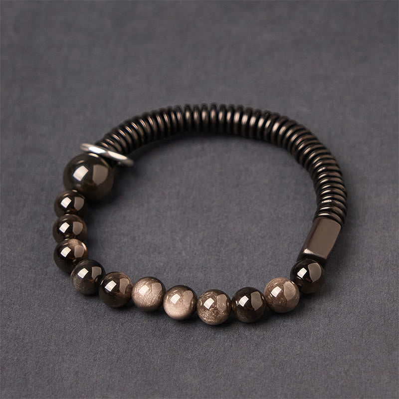 Nimara Ritual Silver Sheen Obsidian Coconut Shell Protection Bracelet