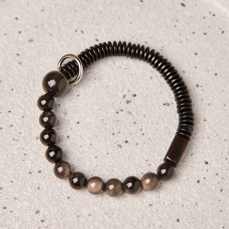 Nimara Ritual Silver Sheen Obsidian Coconut Shell Protection Bracelet