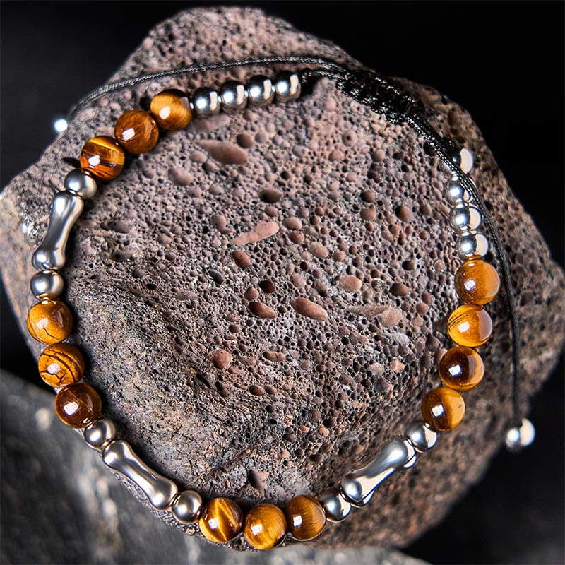 Nimara Ritual Cute Bone Pattern Tiger Eye Courage Beads Bracelet